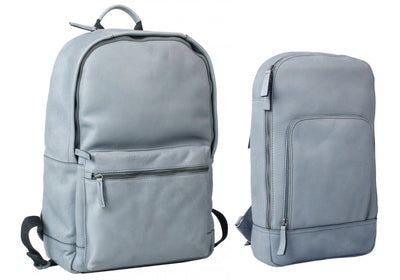 COMBO OFFER HIDEONLINE DUSTY BLUE REAL LEATHER LAPTOP BACKPACK / SLINGBACK