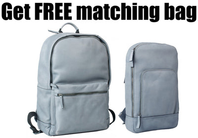 COMBO OFFER HIDEONLINE DUSTY BLUE REAL LEATHER LAPTOP BACKPACK / SLINGBACK