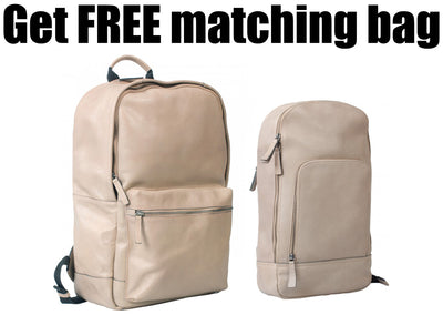 COMBO OFFER HIDEONLINE BONE/ BEIGE REAL LEATHER LAPTOP BACKPACK/ SLINGBACK