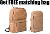 COMBO OFFER HIDEONLINE TAN COGNAC REAL LEATHER LAPTOP BACKPACK / SLINGBACK