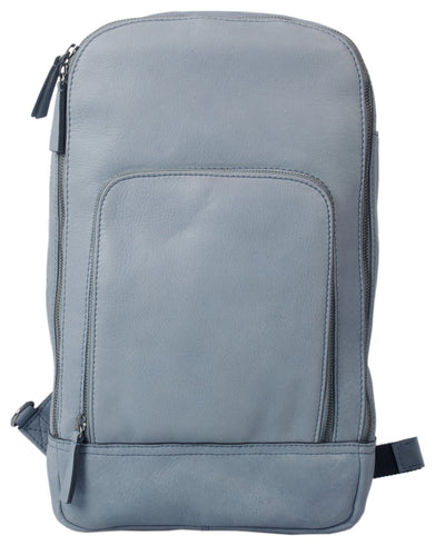 COMBO OFFER HIDEONLINE DUSTY BLUE REAL LEATHER LAPTOP BACKPACK / SLINGBACK