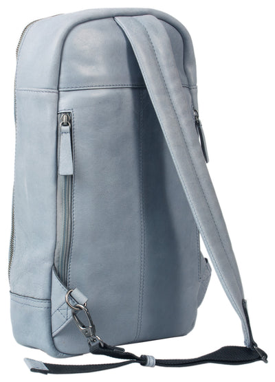 COMBO OFFER HIDEONLINE DUSTY BLUE REAL LEATHER LAPTOP BACKPACK / SLINGBACK