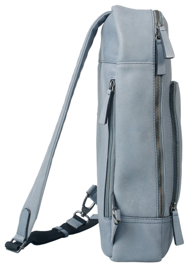 COMBO OFFER HIDEONLINE DUSTY BLUE REAL LEATHER LAPTOP BACKPACK / SLINGBACK