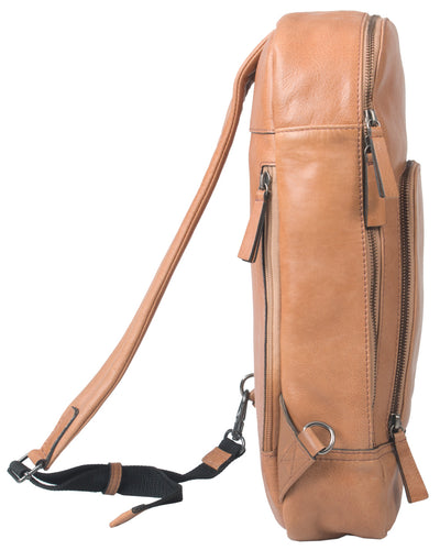 COMBO OFFER HIDEONLINE TAN COGNAC REAL LEATHER LAPTOP BACKPACK / SLINGBACK