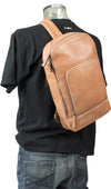 COMBO OFFER HIDEONLINE TAN COGNAC REAL LEATHER LAPTOP BACKPACK / SLINGBACK