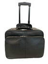 LEATHER TROLLEY CASE / WHEELED LAPTOP TRAVEL BUSINESS BAG IN BLACK