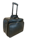 LEATHER TROLLEY CASE / WHEELED LAPTOP TRAVEL BUSINESS BAG IN BLACK