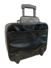 LEATHER TROLLEY CASE / WHEELED LAPTOP TRAVEL BUSINESS BAG IN BLACK