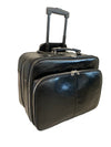 LEATHER TROLLEY CASE / WHEELED LAPTOP TRAVEL BUSINESS BAG IN BLACK