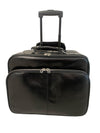 LEATHER TROLLEY CASE / WHEELED LAPTOP TRAVEL BUSINESS BAG IN BLACK