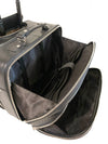 LEATHER TROLLEY CASE / WHEELED LAPTOP TRAVEL BUSINESS BAG IN BLACK