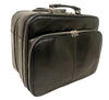 LEATHER TROLLEY CASE / WHEELED LAPTOP TRAVEL BUSINESS BAG IN BLACK